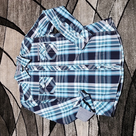 BUCKLE BLACK ATHLETIC-FIT PLAID CASUAL BUTTON DOWN LONG-SLEEVED SHIRT LARGE - Picture 1 of 13